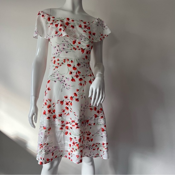 Banana Republic Off Shoulder Flower Print Knee Length  Dress Size 0 - Picture 12 of 15